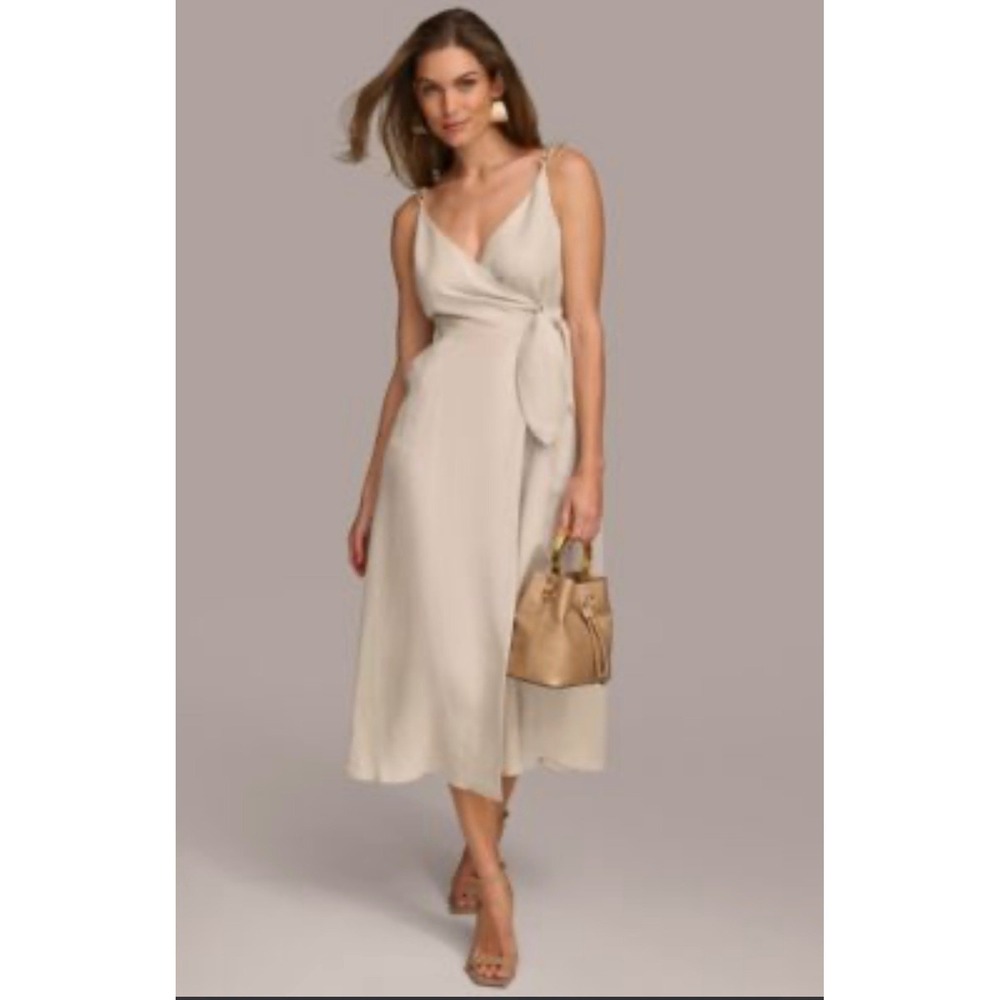 Donna Karan New York NWT Linen Blend A-Line Faux Wrap Dress Size 8 Vacation
